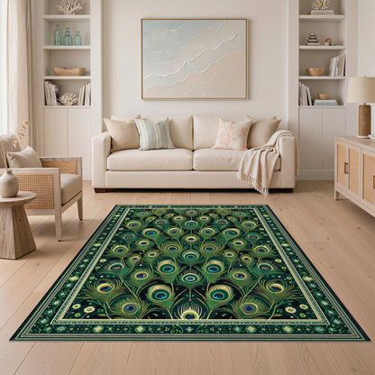 Green Emerald Peacock Feather Area Rug