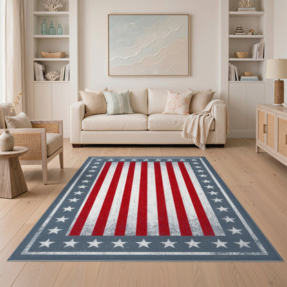 Multi-color and Patterns Distressed Patriotic American Flag Area Rug