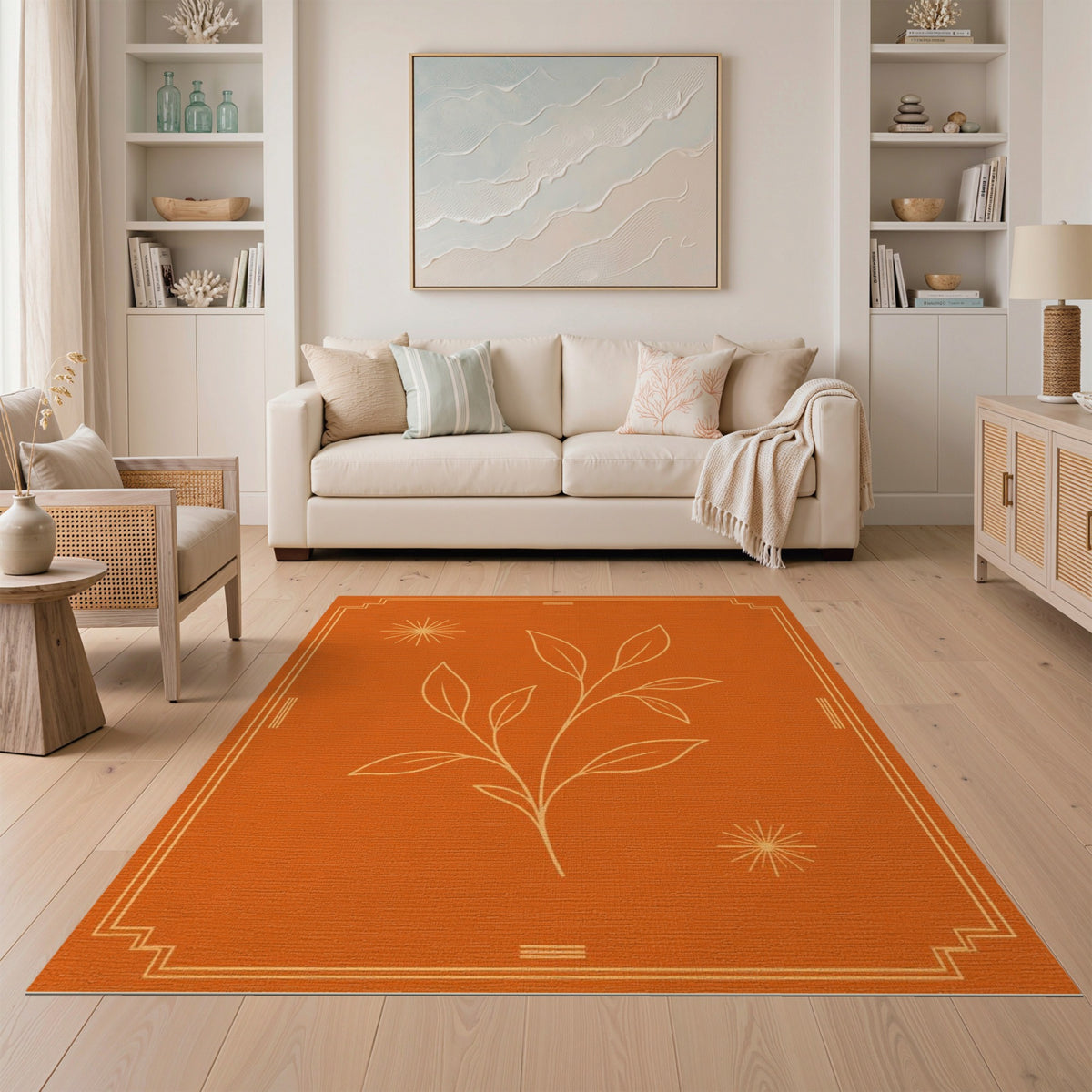 Orange Botanical Leaf Vintage Rug
