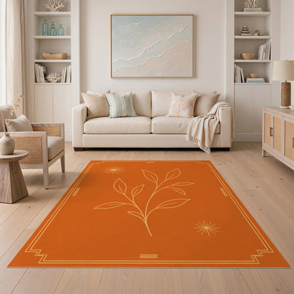 Orange Botanical Leaf Vintage Rug