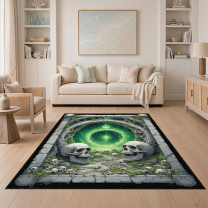 Green Skull Portal Abstract Area Rug