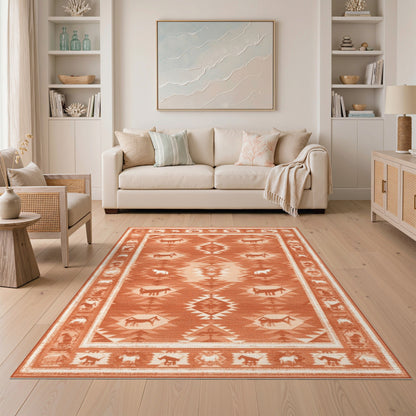 Red Southwestern Horse Motif Area Rug