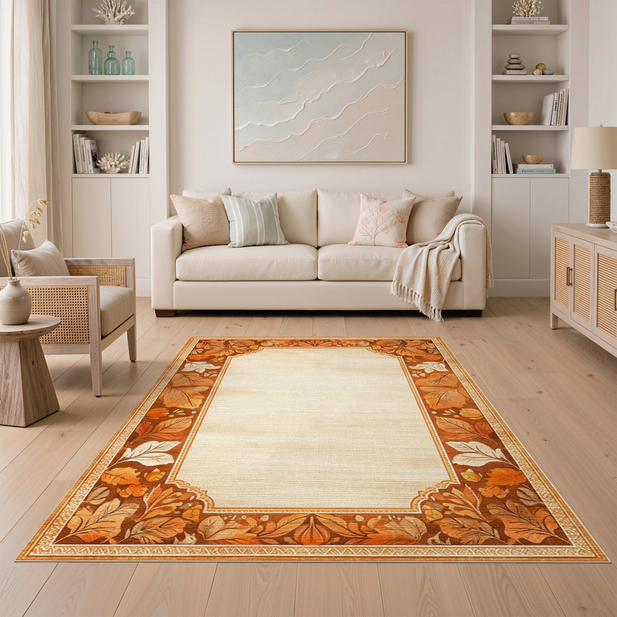 Vintage Autumn Leaf Border Rug