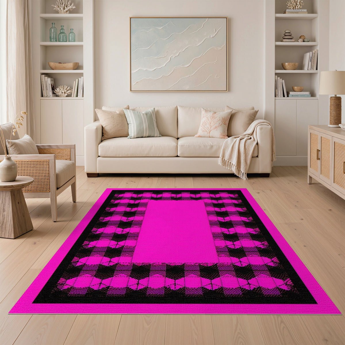 Pink Buffalo Check Geometric Area Rug