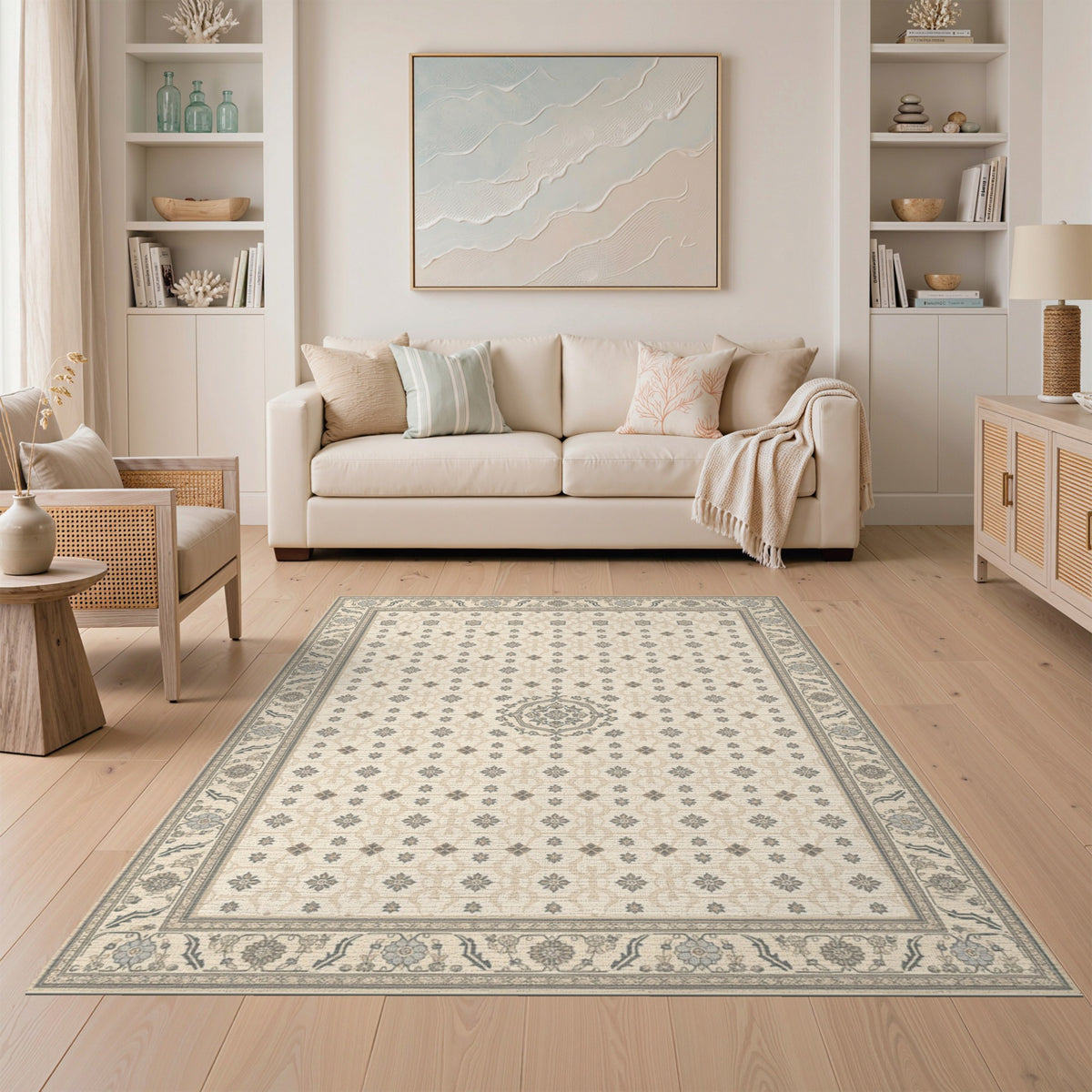 Beige and Neutral Beige Neutral Persian Medallion Area Rug
