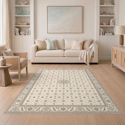 Beige and Neutral Beige Neutral Persian Medallion Area Rug