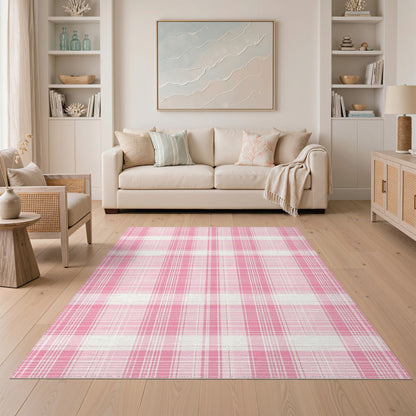 Geometric Modern Plaid Pink Plaid Washable Area Rug