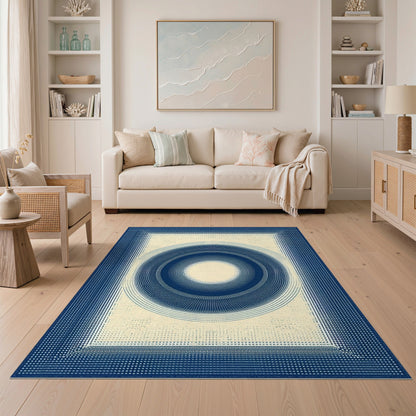 Blue Concentric Circles Geometric Rug