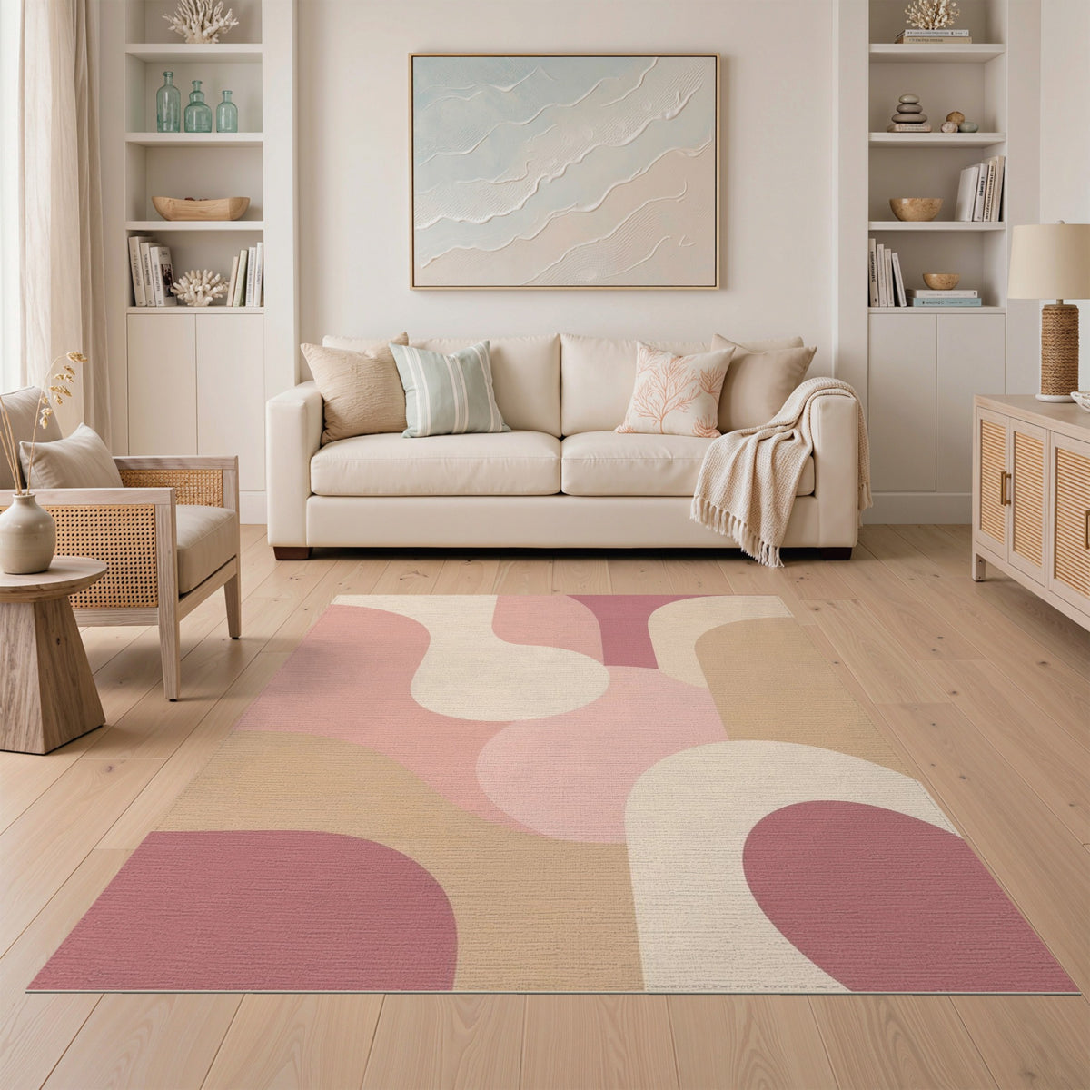 Pink Blush Pink Abstract Area Rug