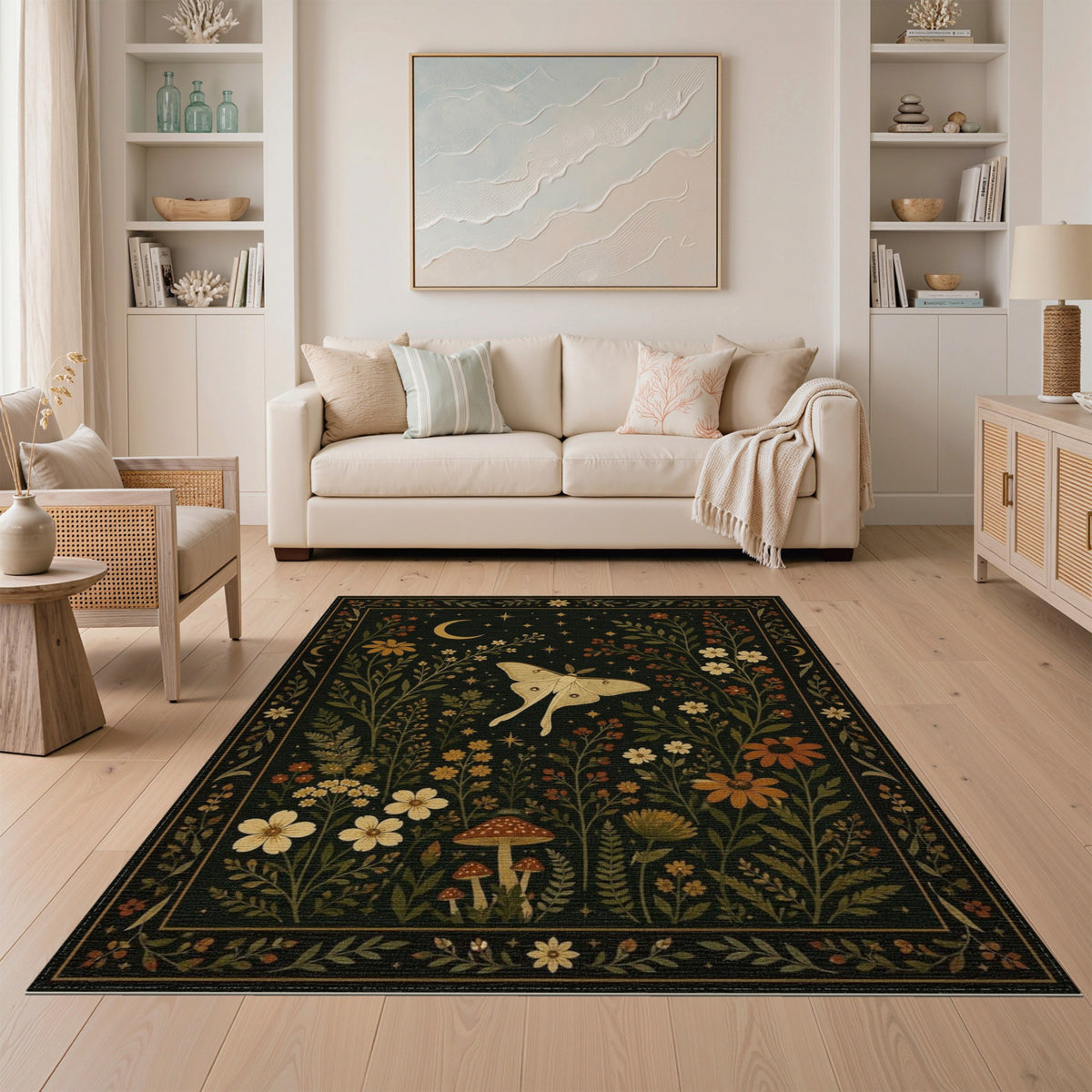 Luna Moth Celestial Floral Area Rug