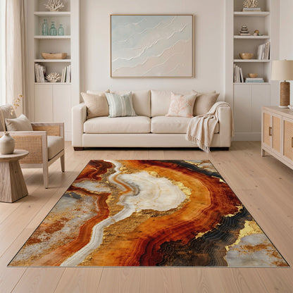 Brown and Gold Layered Marble Area Rug