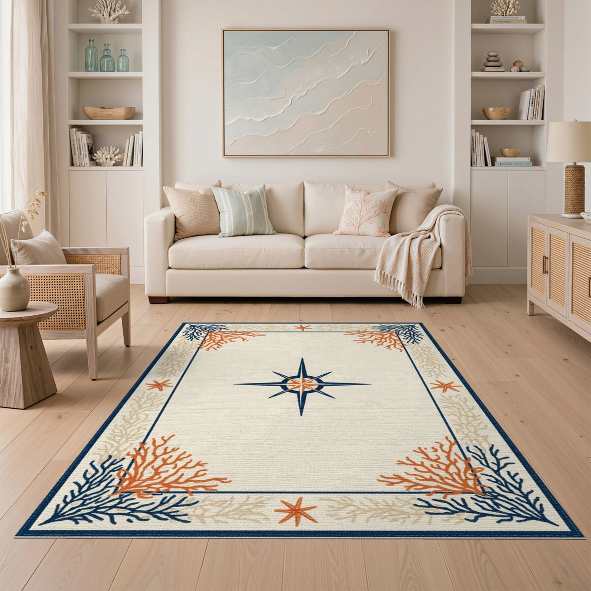 Coastal Compass Coral Area Rug