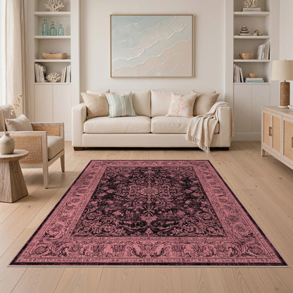 Pink Distressed Vintage Floral Area Rug