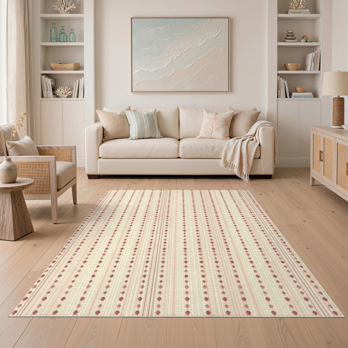 Pink Strawberry Stripe Washable Area Rug