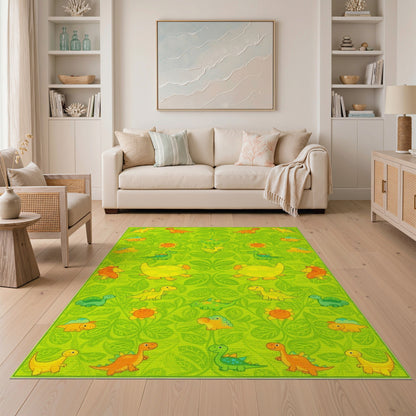 Green Dinosaur Kids Cartoon Washable Area Rug