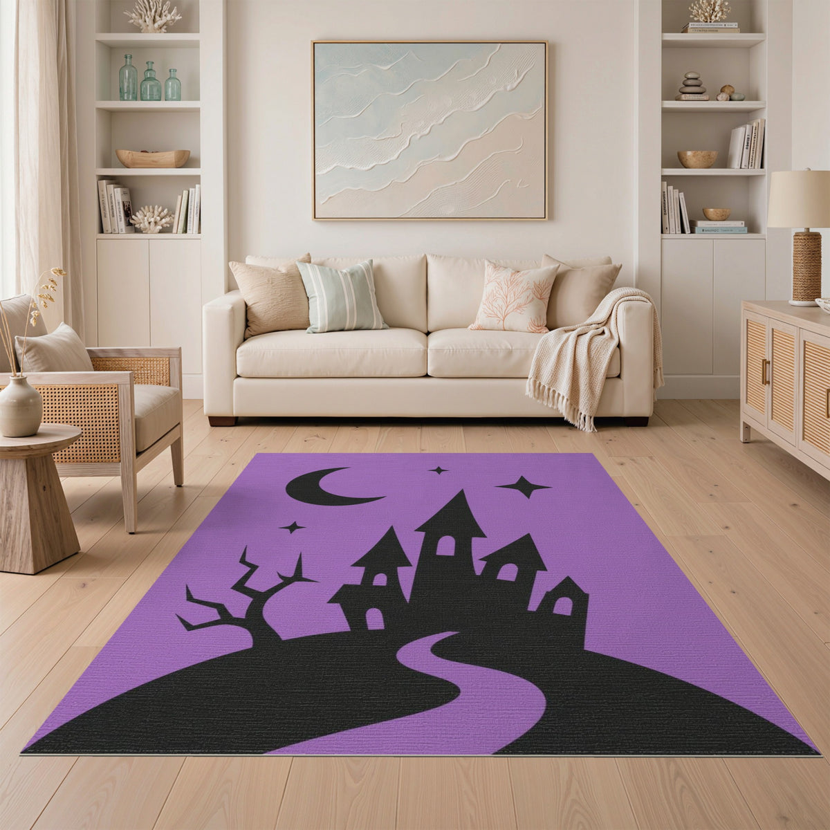 Purple Spooky Castle Silhouette Rug