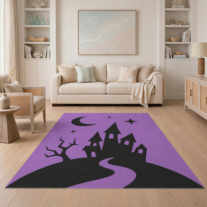 Purple Spooky Castle Silhouette Rug