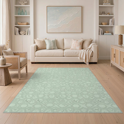 Sage Green Geometric Hexagon Area Rug