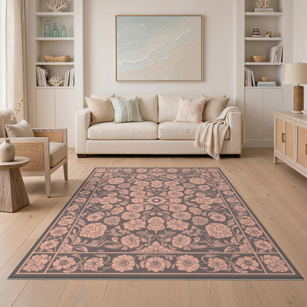Pink Floral Vintage Washable No. 47 Area Rug