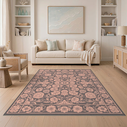 Pink Floral Vintage Washable No. 47 Area Rug