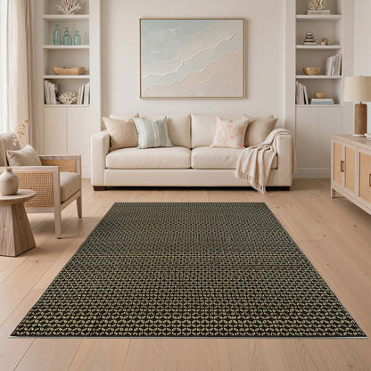 Black and White Black Gold Geometric Pattern Area Rug