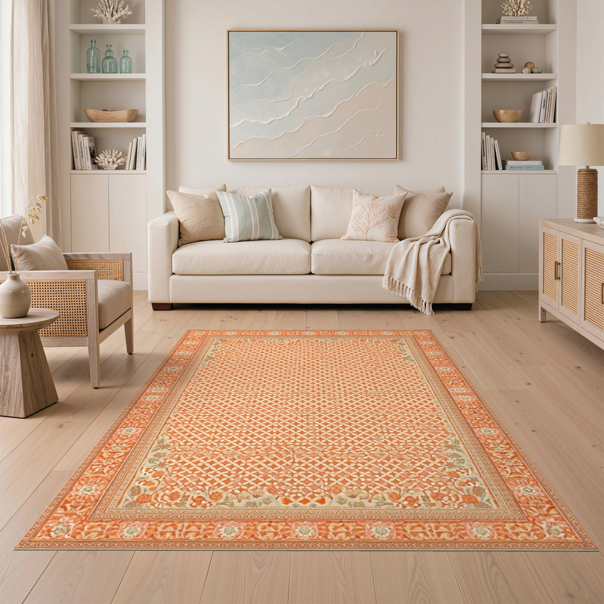Orange Floral Vintage Lattice Area Rug