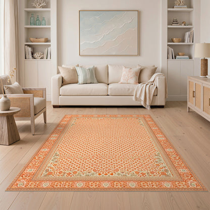 Orange Floral Vintage Lattice Area Rug
