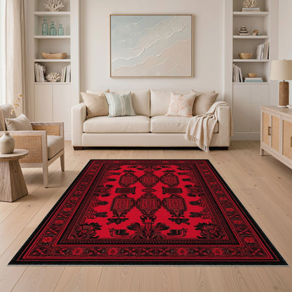 Red Black Persian Floral Area Rug
