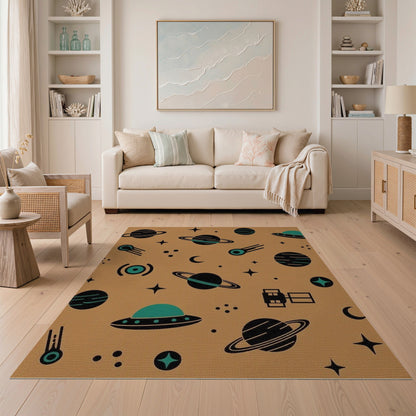 Retro Space Planets Kids Cartoon Area Rug