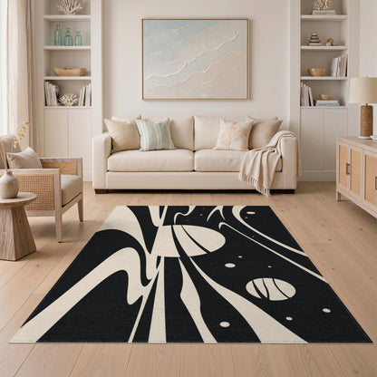 Black White Abstract Flow Area Rug