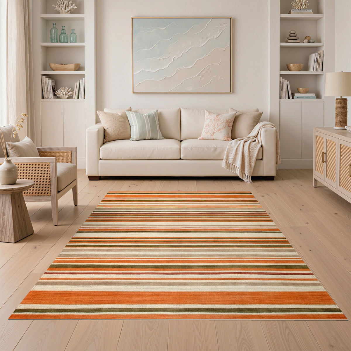 Striped Orange Striped Geometric Area Rug