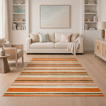 Striped Orange Striped Geometric Area Rug