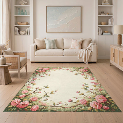Pink Floral Vintage Washable Area Rug