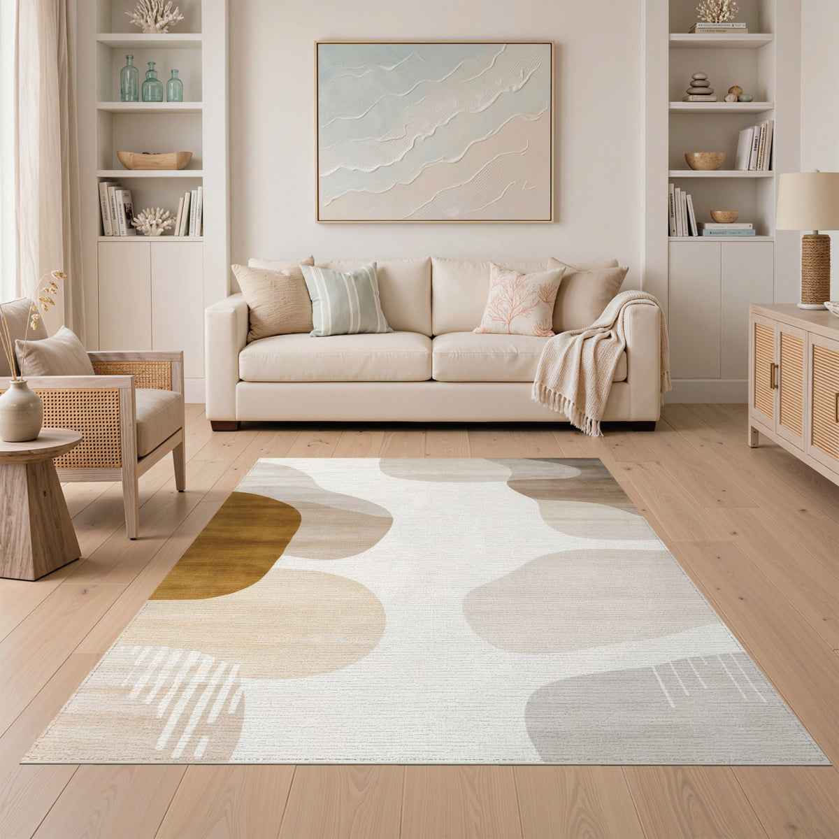 Abstract Beige Brown Organic Area Rug