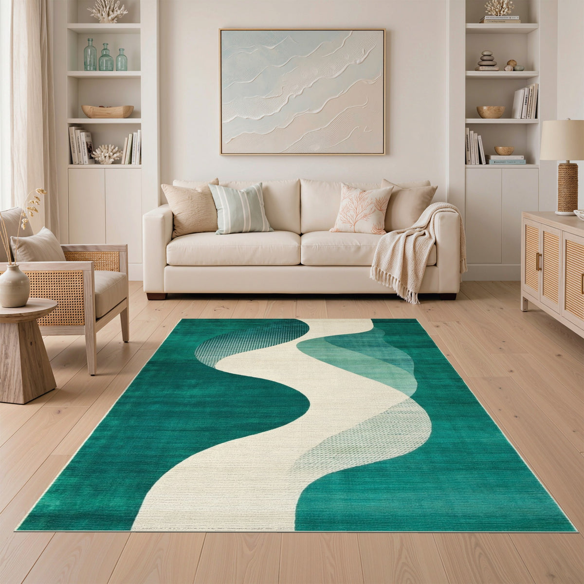 Teal Wave Abstract Area Rug