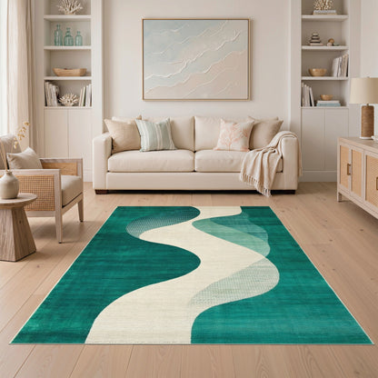 Teal Wave Abstract Area Rug