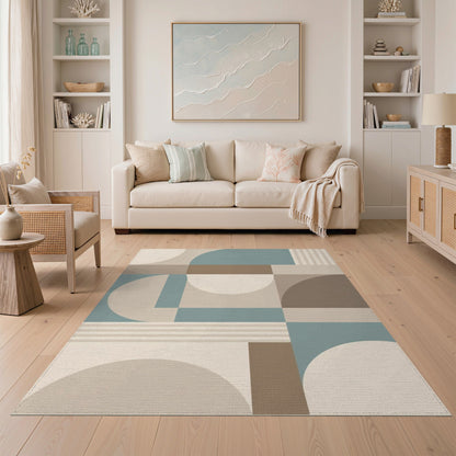 Geometric Beige Teal Modern Area Rug