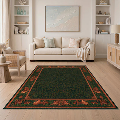 Green Mythical Border Area Rug