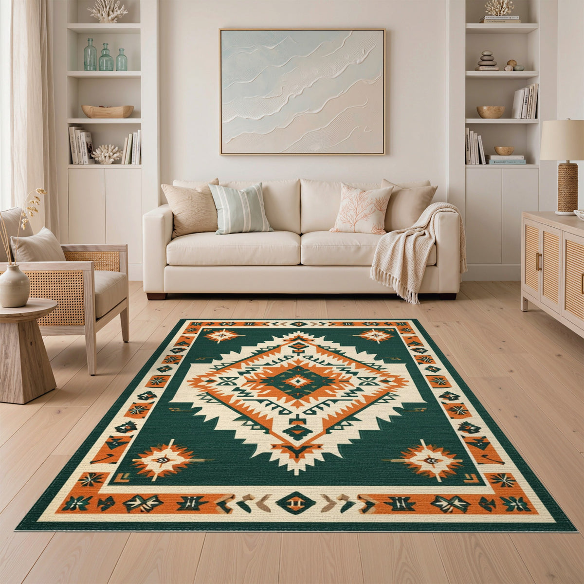 Geometric Blue and Teal Southwestern Geometric Area Rug