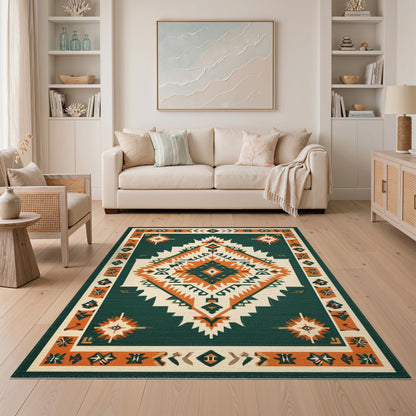 Geometric Blue and Teal Southwestern Geometric Area Rug