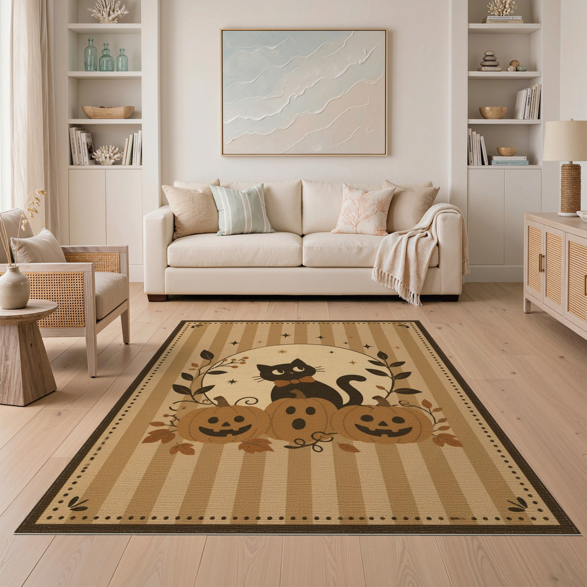 Black Cat Pumpkin Halloween Kids Area Rug