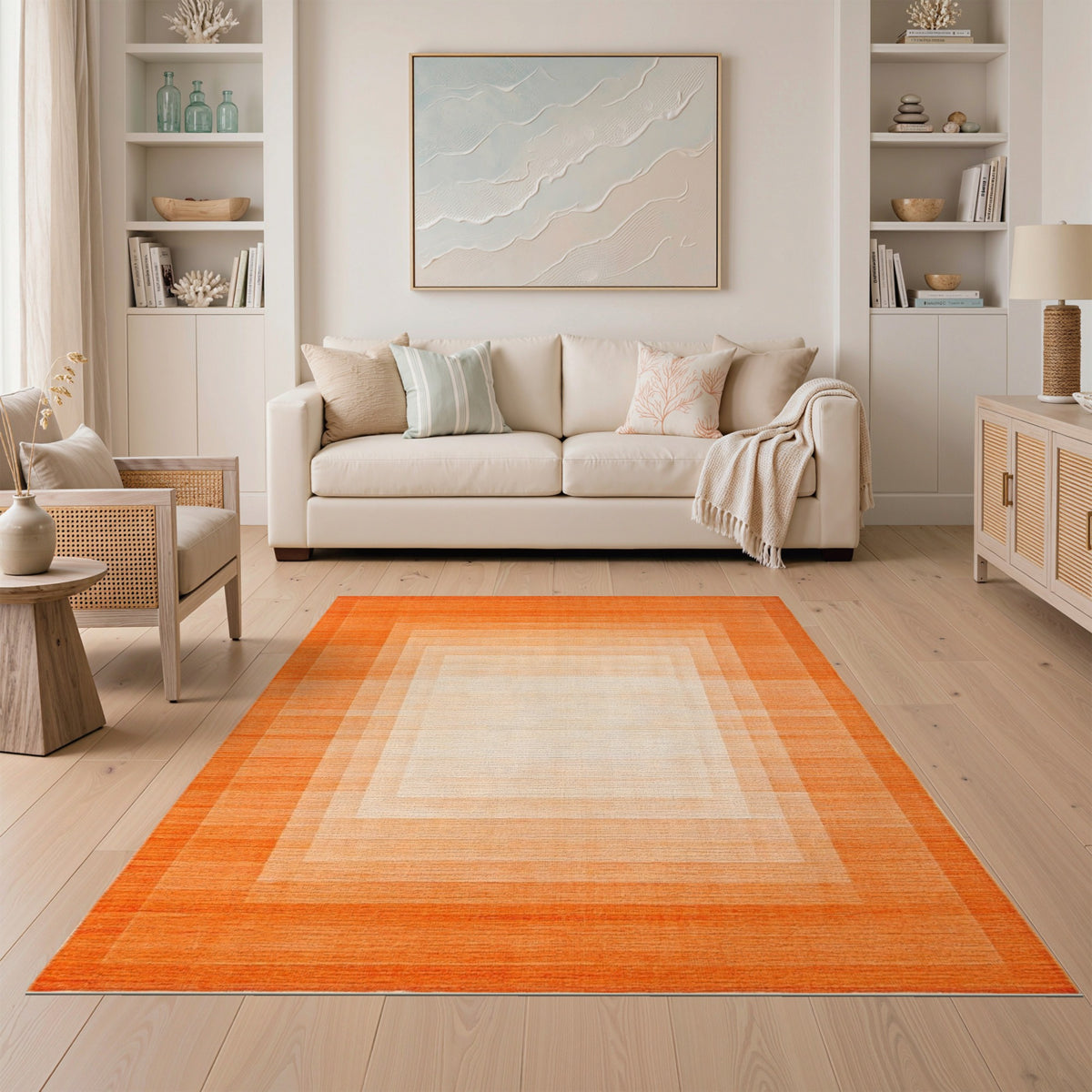Orange Concentric Square Geometric Area Rug