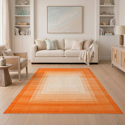 Orange Concentric Square Geometric Area Rug