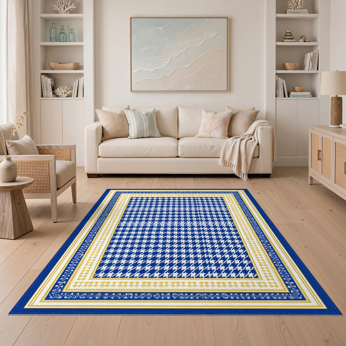 Blue Geometric Houndstooth Area Rug