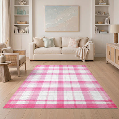 Pink Gingham Checkered Area Rug