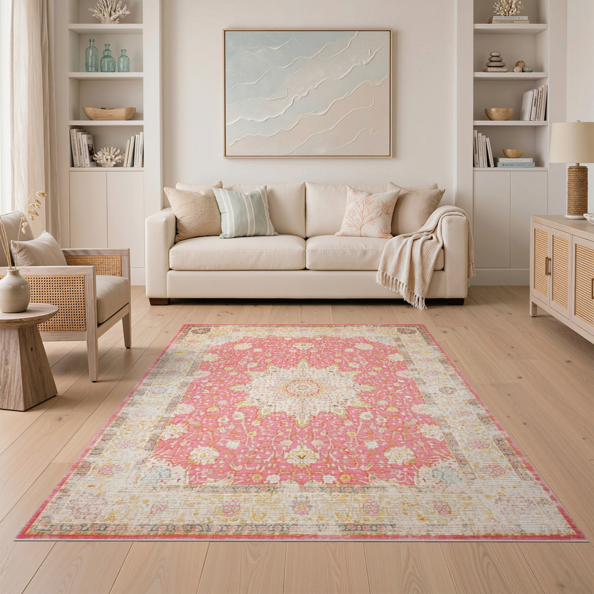 Pink Floral Vintage Medallion No. 10 Area Rug