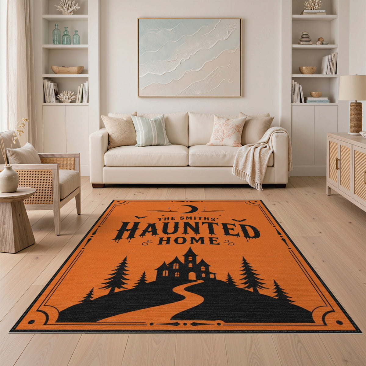 Distressed Vintage The Smiths' Haunted Home Orange Area Rug