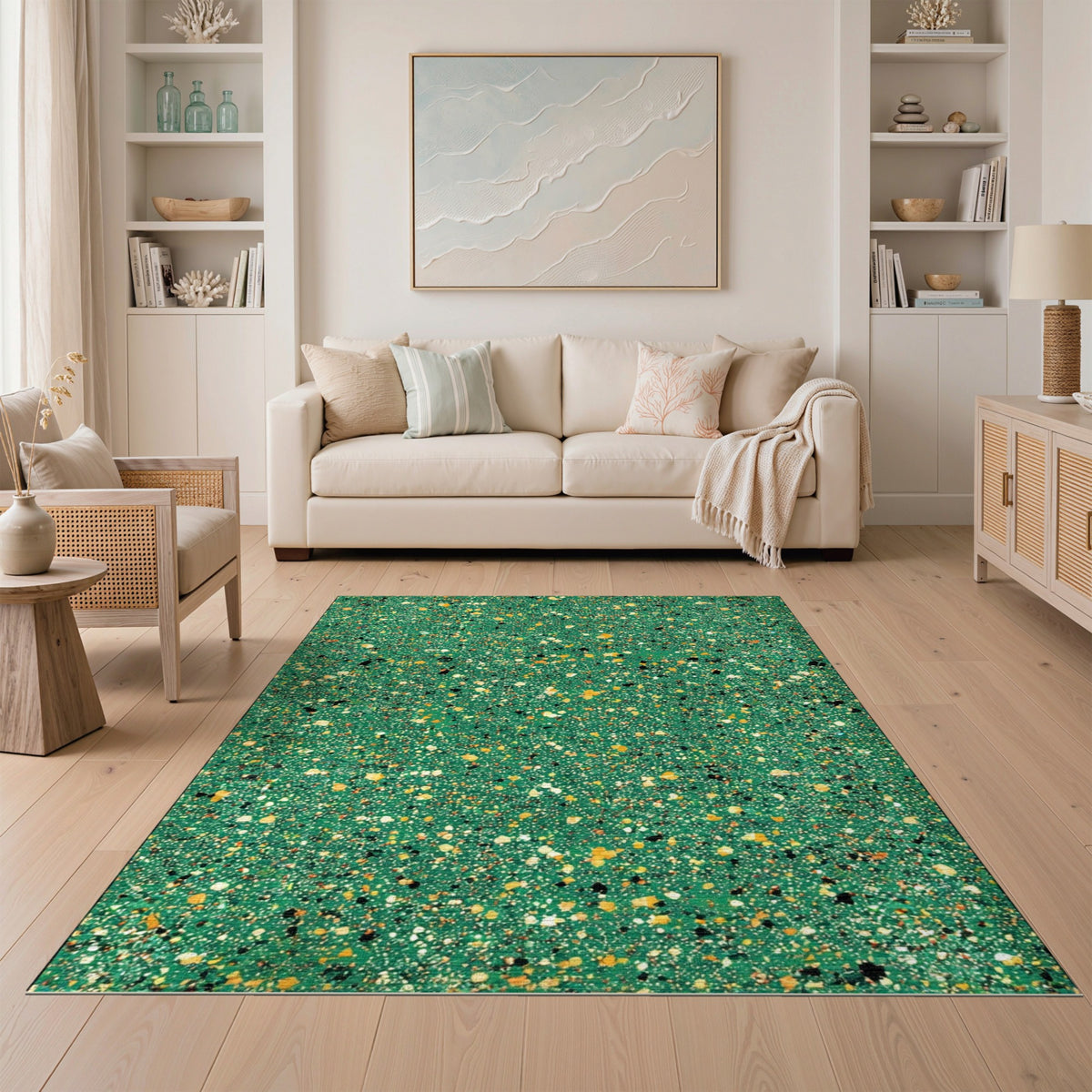Green Speckled Abstract Area Rug
