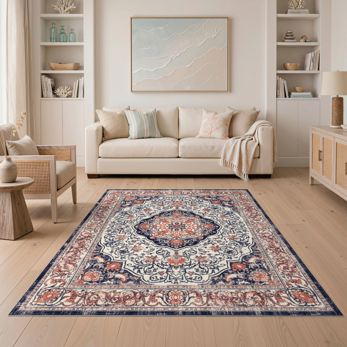 Navy Blue Persian Medallion Area Rug