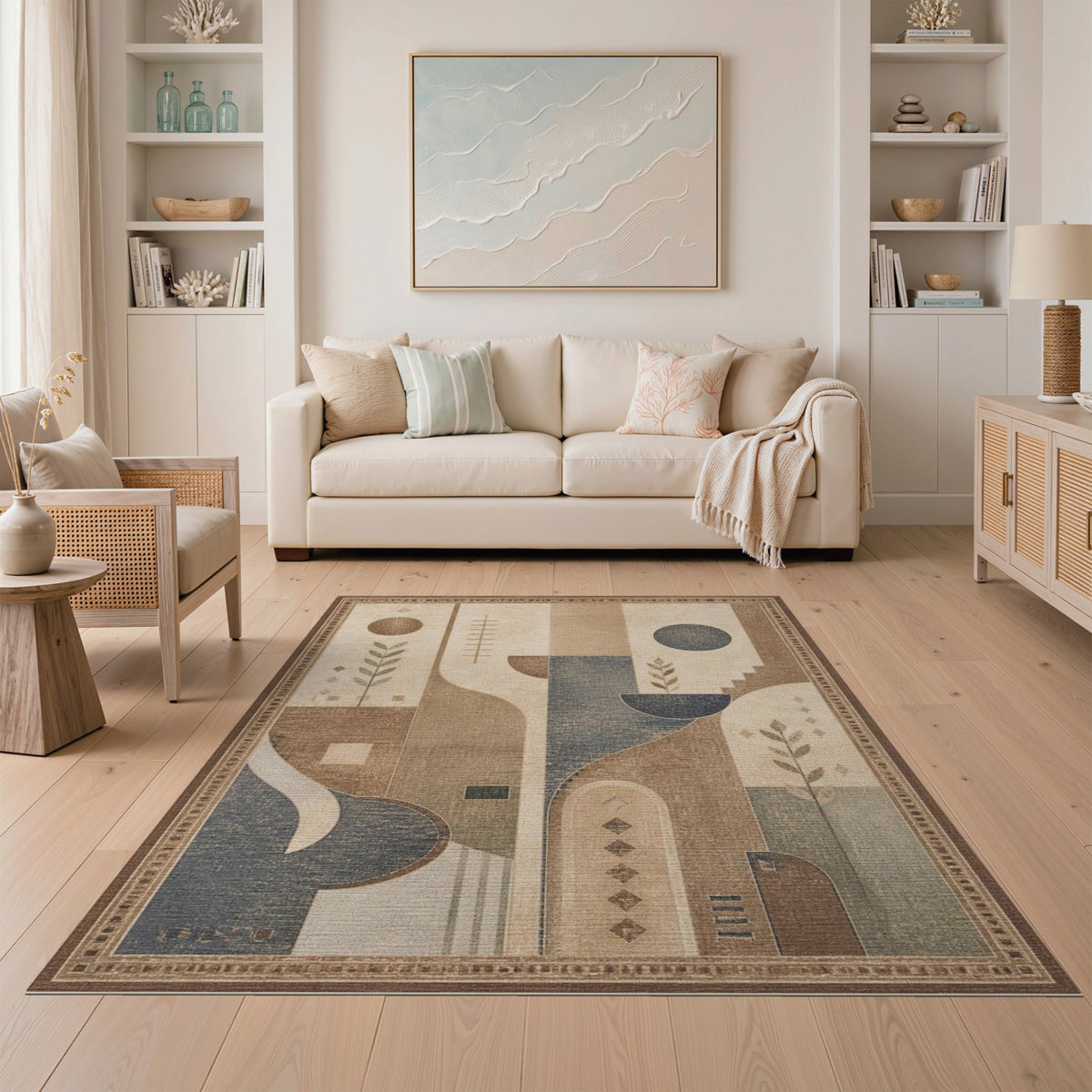 Abstract Geometric Modern Abstract Geometric Brown Tan Area Rug